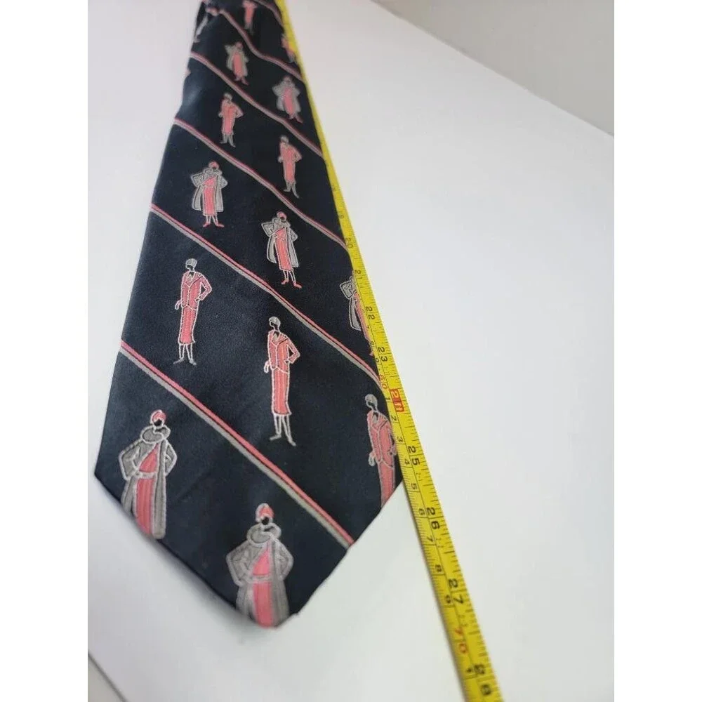 Vintage Grodins California Damon Mens Tie Black Art Deco Flapper Girls Polyester
